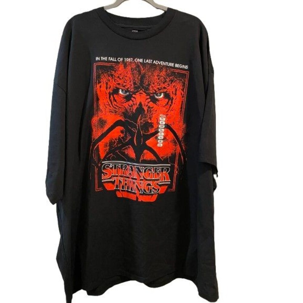 Men's 5XL T-shirt Stranger Things Short Sleeve Crewneck Black Graphic Tee